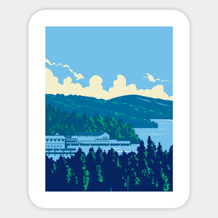 Weirs Beach on Lake Winnipesaukee in Lakes Region of New Hampshire USA WPA Art Poster Sticker